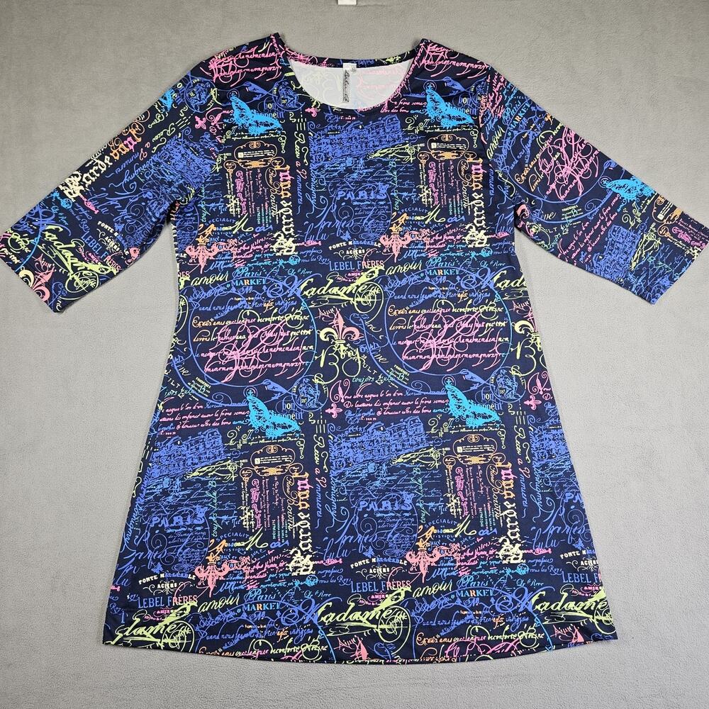 Lulu-B Dress Womens XL UPF Blue Scribble Colorful Stretch Paris Outdoor Comfy